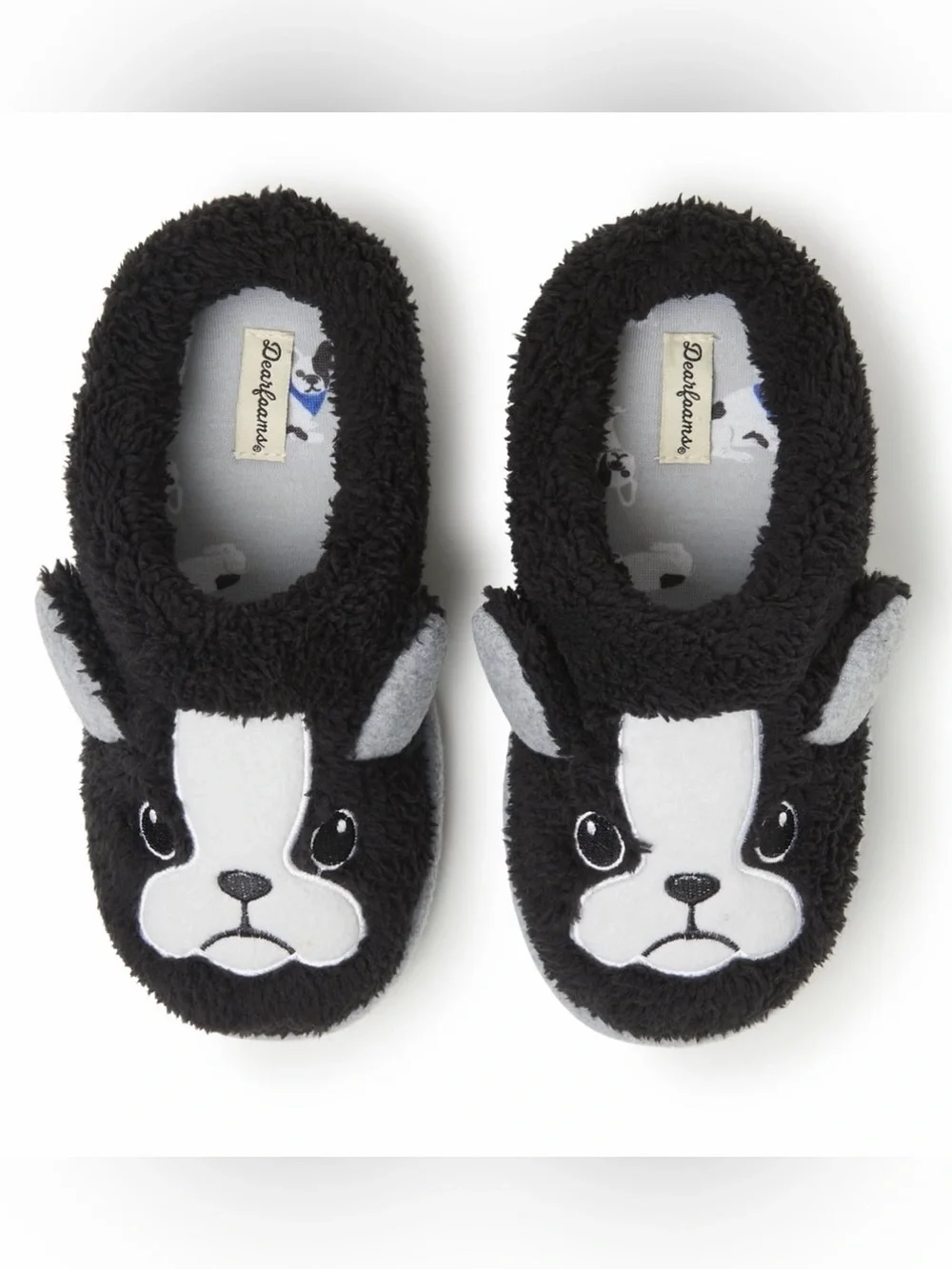 NEW Kid’s Dearfoams Peyton French Bull Dog Slip-On Clog House Slippers Size 4 5